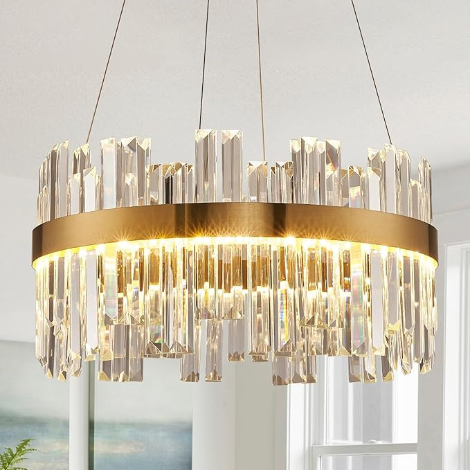 19.7'' Dimmable Modern LED Crystal Chandeliers,Gold Chandelier Light Fixture, 3 Colors Contempora... | Amazon (US)