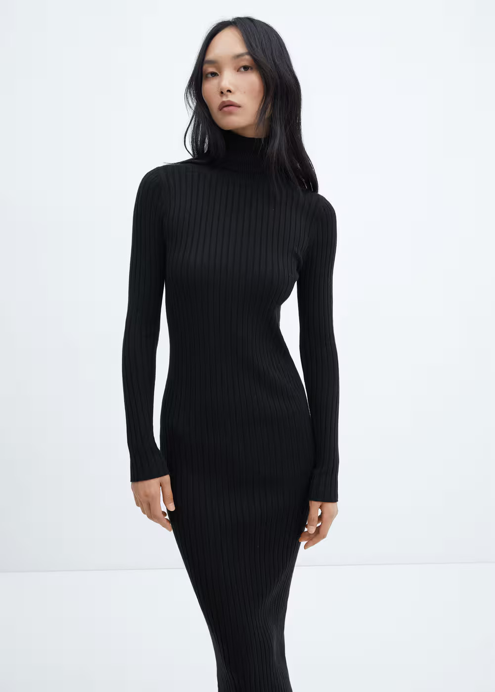 Turtleneck ribbed midi-dress -  Women | Mango USA | MANGO (US)