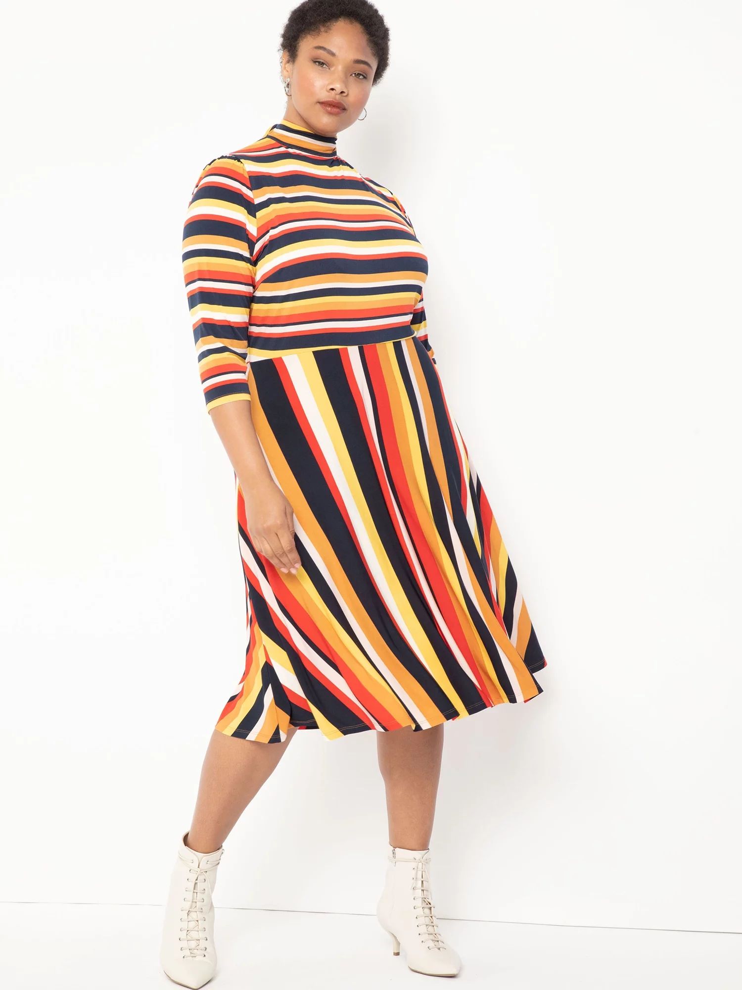 ELOQUII Elements Women's Plus Size Stripe Fit and Flare Dress | Walmart (US)