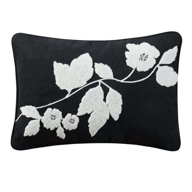 Beautiful Boucle Embroidered Floral Decorative Pillow by Drew Barrymore, 14" x 20", Black - Walma... | Walmart (US)