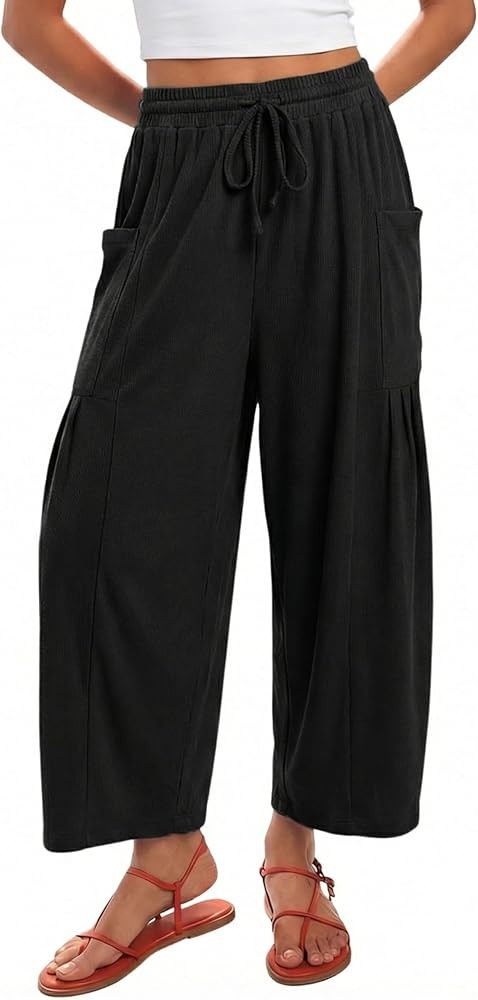Athlisan Womens Casual Wide Leg Pants Drawstring Elastic Waist Palazzo Pants Baggy Lounge Trouser... | Amazon (US)