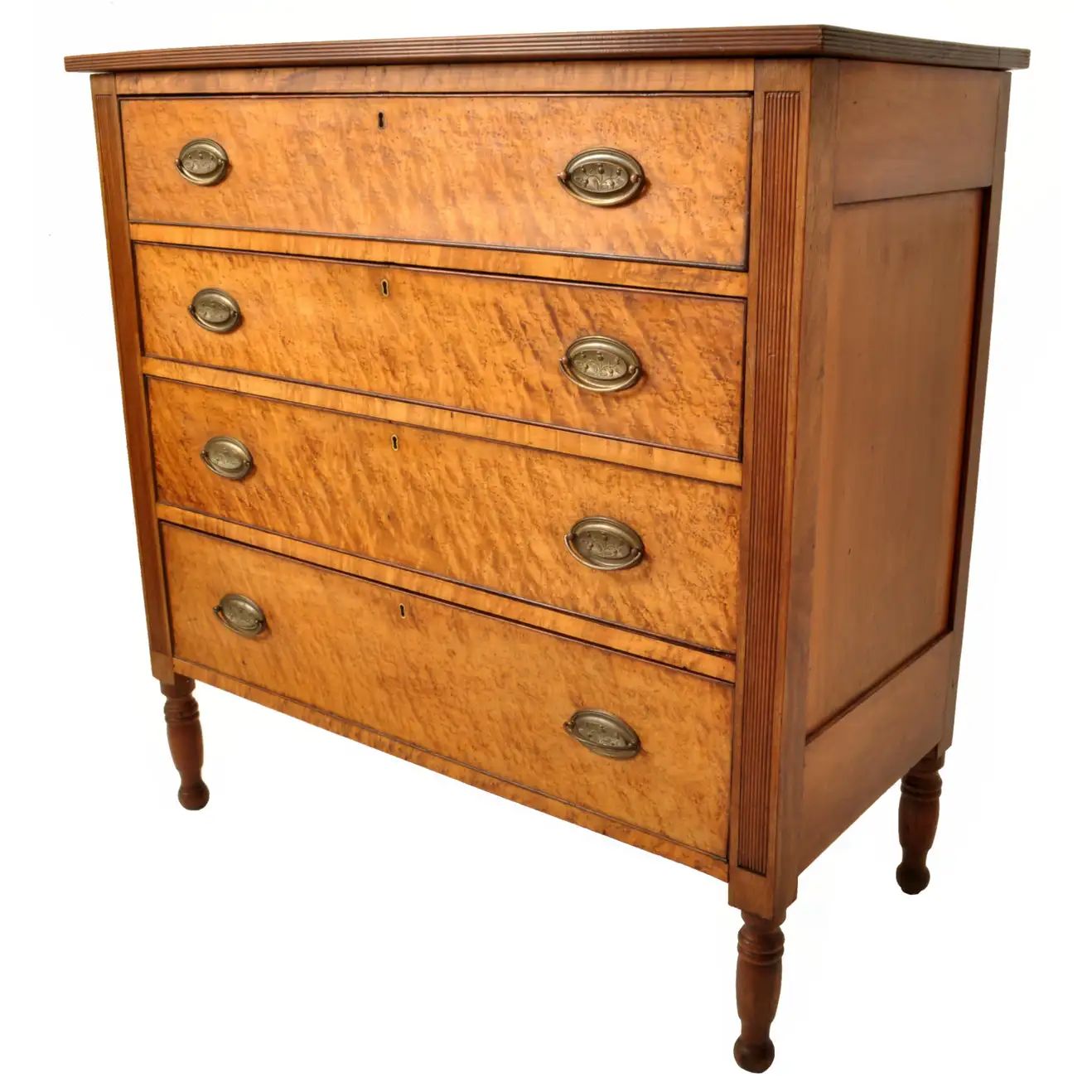 Antique American New England Sheraton Cherry Maple Dresser Chest Drawers, 1825 | 1stDibs