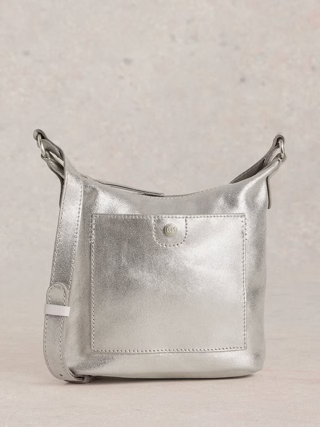 White Stuff Metallic Leather Crossbody Bag, Silver | John Lewis (UK)