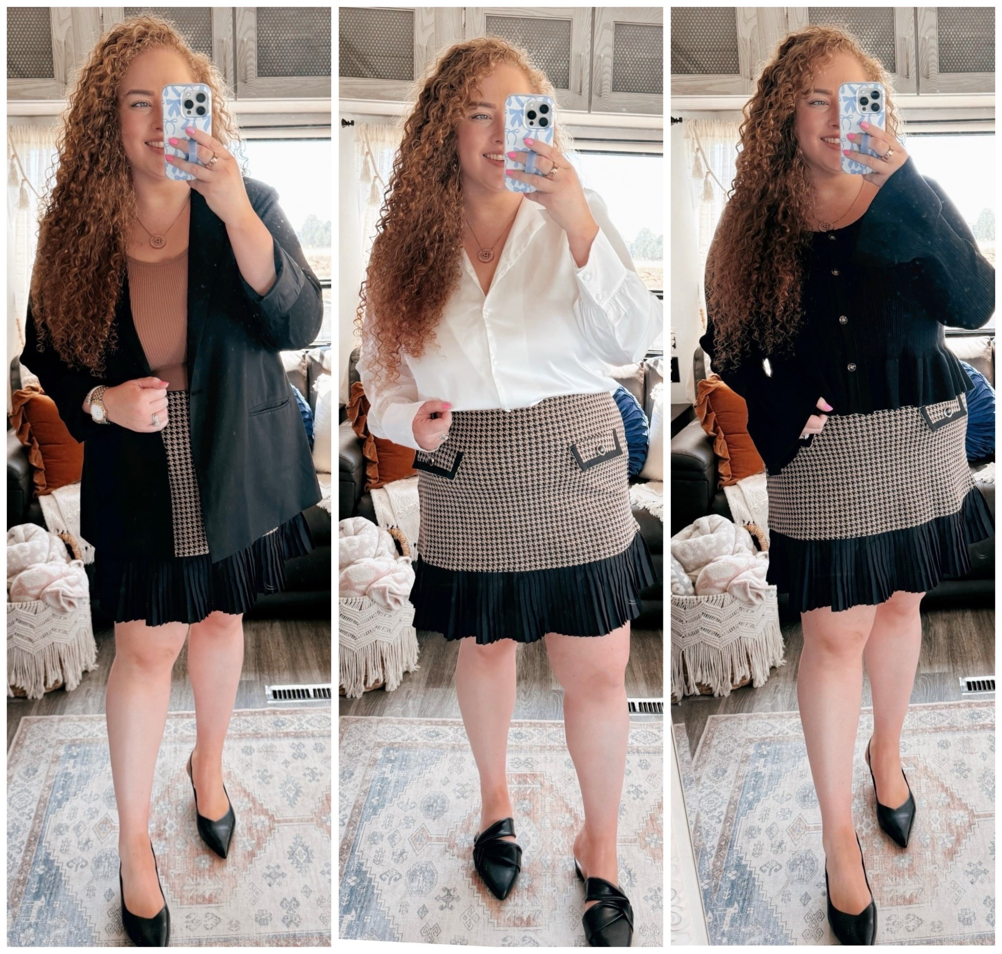 Classic with a twist 🖤🤍 A houndstooth skirt instantly adds that chic, polished vibe 🥰 Amazon blazer | amazon black blazer | black blazer | fall outfit | sling back heels | amazon heels | black heels | amazon fall outfit | casual fall outfit | amazon fall casual outfit | amazon fashion | amazon finds | amazon look | amazon outfit | fall outfit | fall look | fall fashion | fall finds | fall outfit inspo | fall fashion inspo | fall 2025 | skirt | amazon skirt | houndstooth skirt | fall skirt | amazon houndstooth skirt | white button down | amazon white button down | silky white button down | amazon silky white button down | black mules | amazon mules | amazon black mules | black blouse | amazon black blouse 

#LTKautumn 

#LTKStyleTip #LTKMidsize #LTKSaleAlert