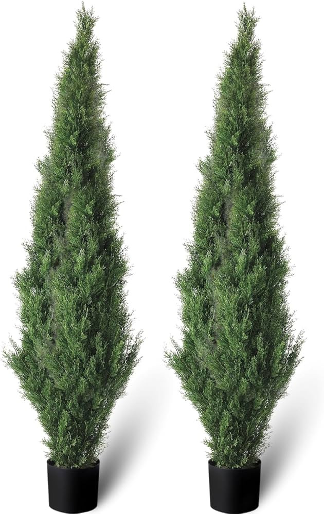 Set of 2 Pre-Potted 5 Feet Faux Cedar Tree, Lifelike UV Protected Front Door Decor, Porch, Garden... | Amazon (US)