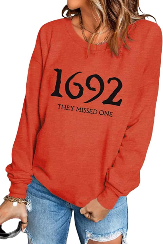 Halloween 1692 They Missed One Long Sleeve Halloween for Women Shirt Funny Long Sleeve Novelty Ca... | Amazon (US)