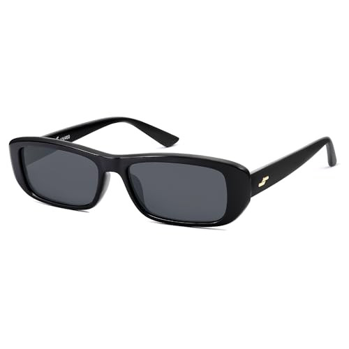 SOJOS Retro Rectangle Polarized Sunglasses for Women Men Trendy Narrow Rectangular Frame Sunnies SJ2351, Black Frame/Grey Lens | Amazon (US)