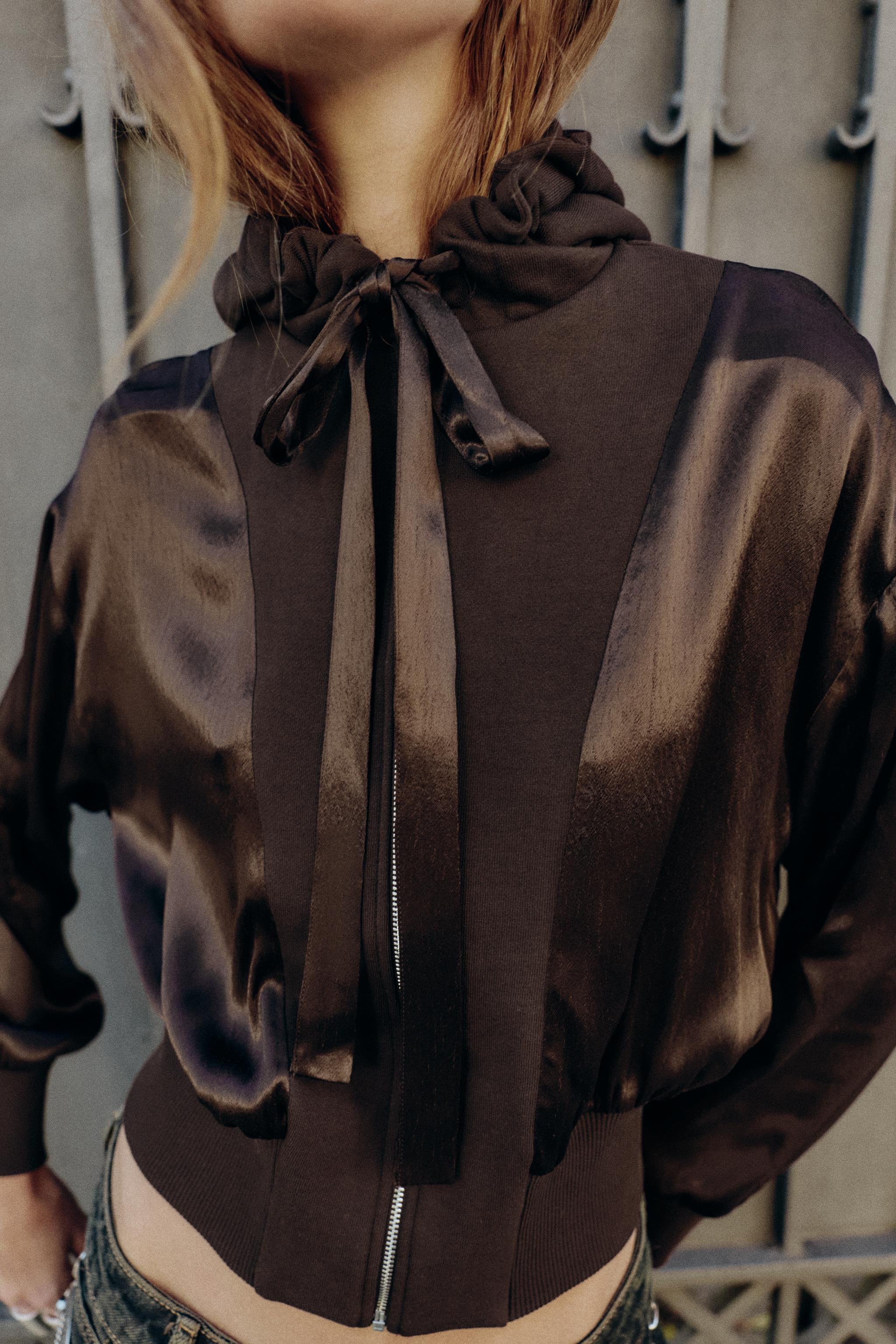 COMBINATION SATIN HOODIE SHIRT | Zara US