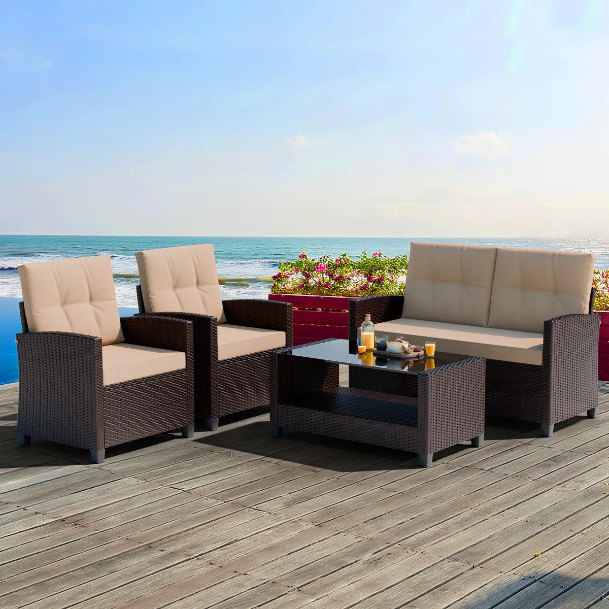 Amei 4 - Person Patio Conversation Sets With Cushions | Wayfair North America