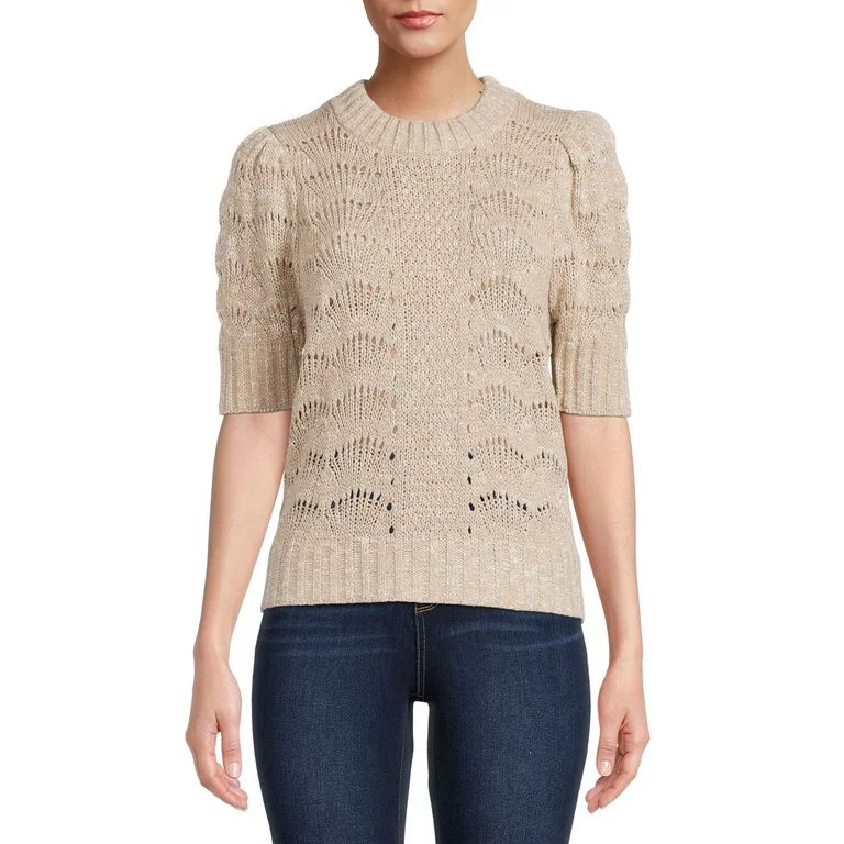 Time and Tru Women's Pointelle Knit Short Sleeve Sweater - Walmart.com | Walmart (US)