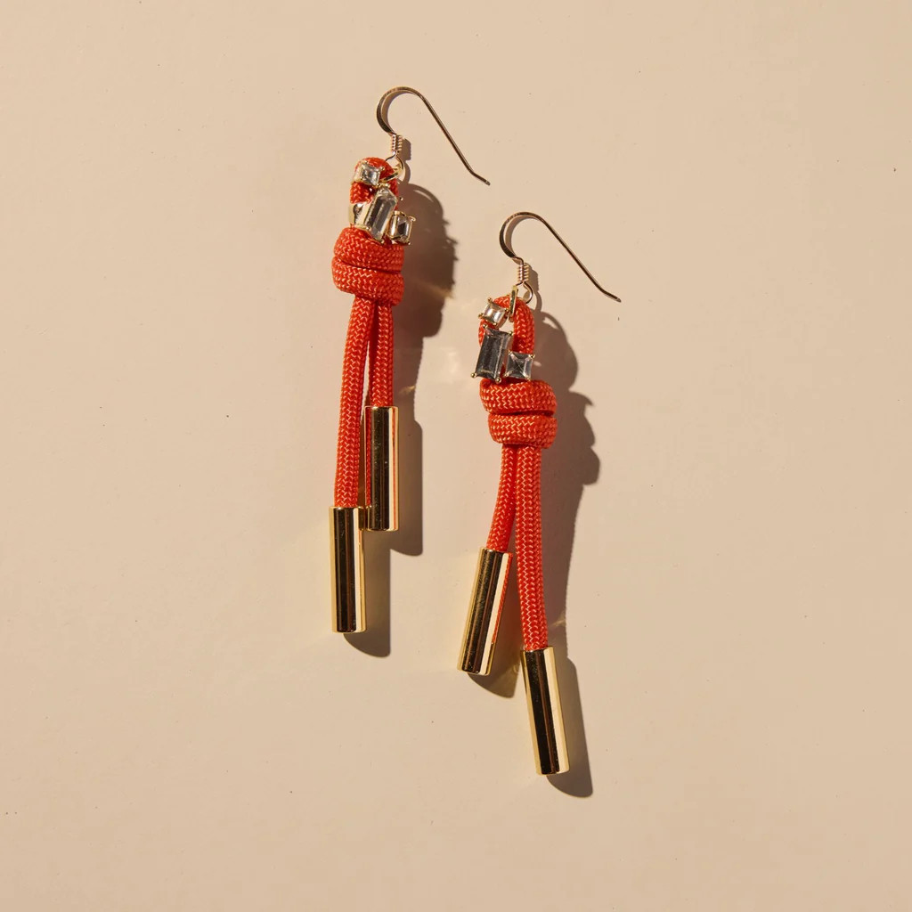 Orange Luxe Denver Cord and Crystal Earring | Nickel and Suede