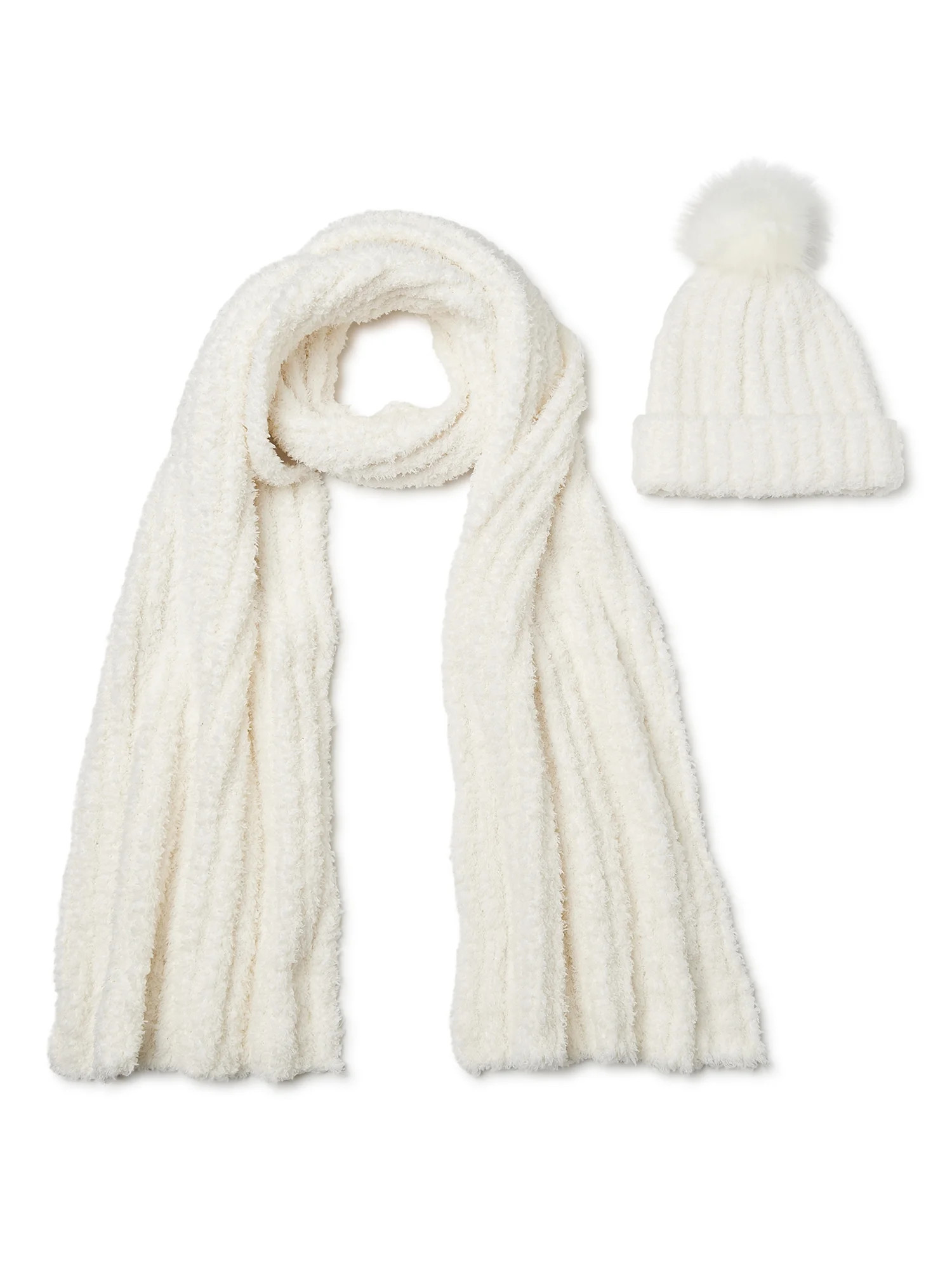 Time and Tru Cozy Ribbed Beanie with Pom and Scarf, 2-Piece Set | Walmart (US)