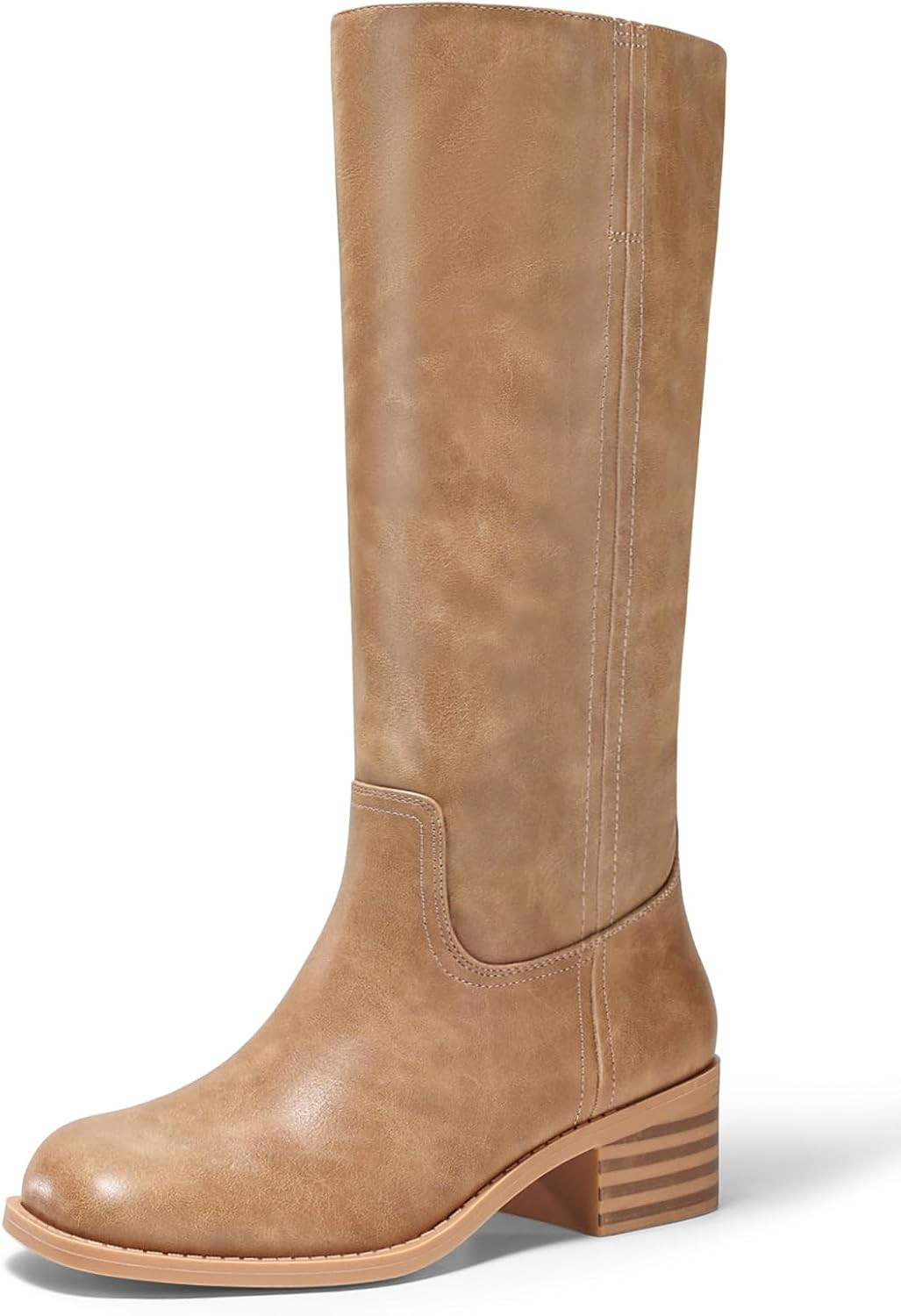 Coutgo Women's Knee High Boots Square Toe Chunky Block Heel Tall Boots Comfortable Low Heel Shoes | Amazon (US)