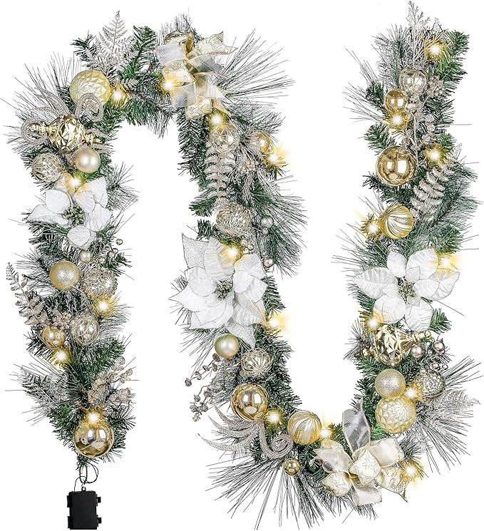 Valery Madelyn 9 Feet Pre-Lit Christmas Garland with Lights for Mantle, Lighted Outdoor Xmas Garl... | Amazon (US)