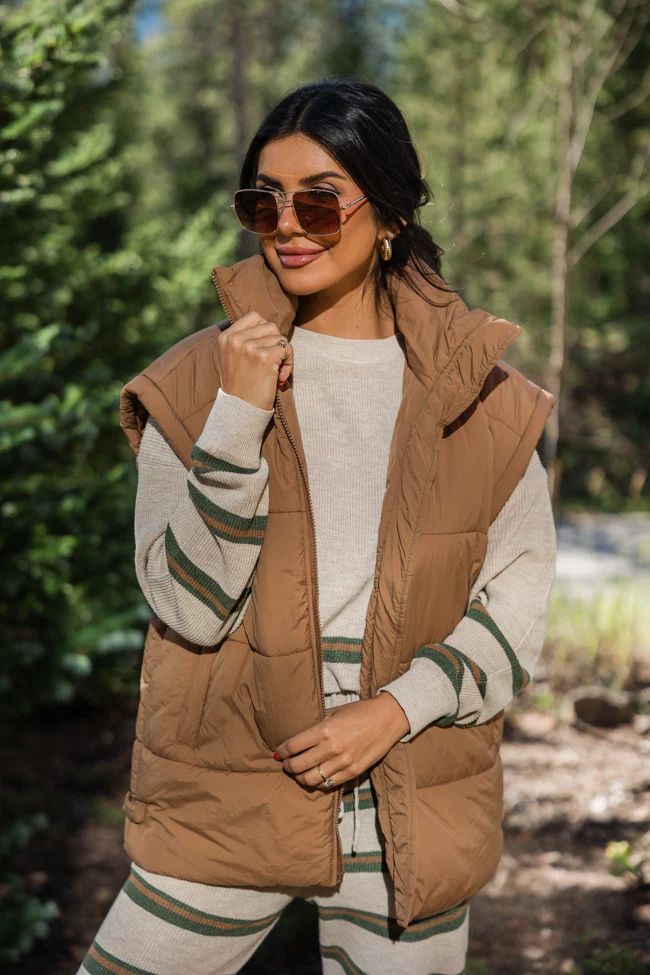 Best Bet Brown Oversized Puffer Vest | Pink Lily