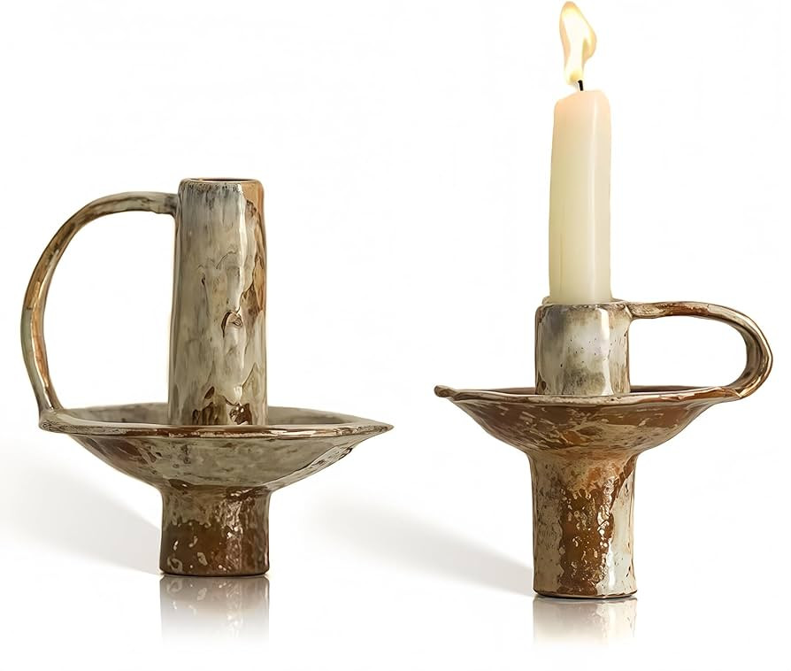 Taper Candle Holders, Vintage Ceramic Pillar Brass Candle Holder, Handmade Candlesticks Holders, ... | Amazon (US)