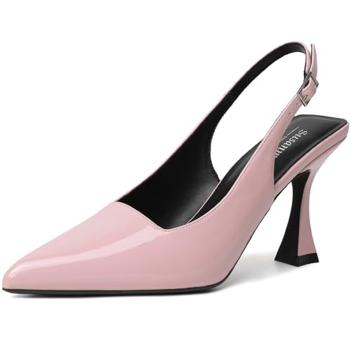 Susanny Pink Slingback Kitten Heels Elegant Dressy Pumps for Women Closed Pointed Toe Sexy Chunky High Heels Wedding Bride Prom Party Dress Shoes 11 | Amazon (US)