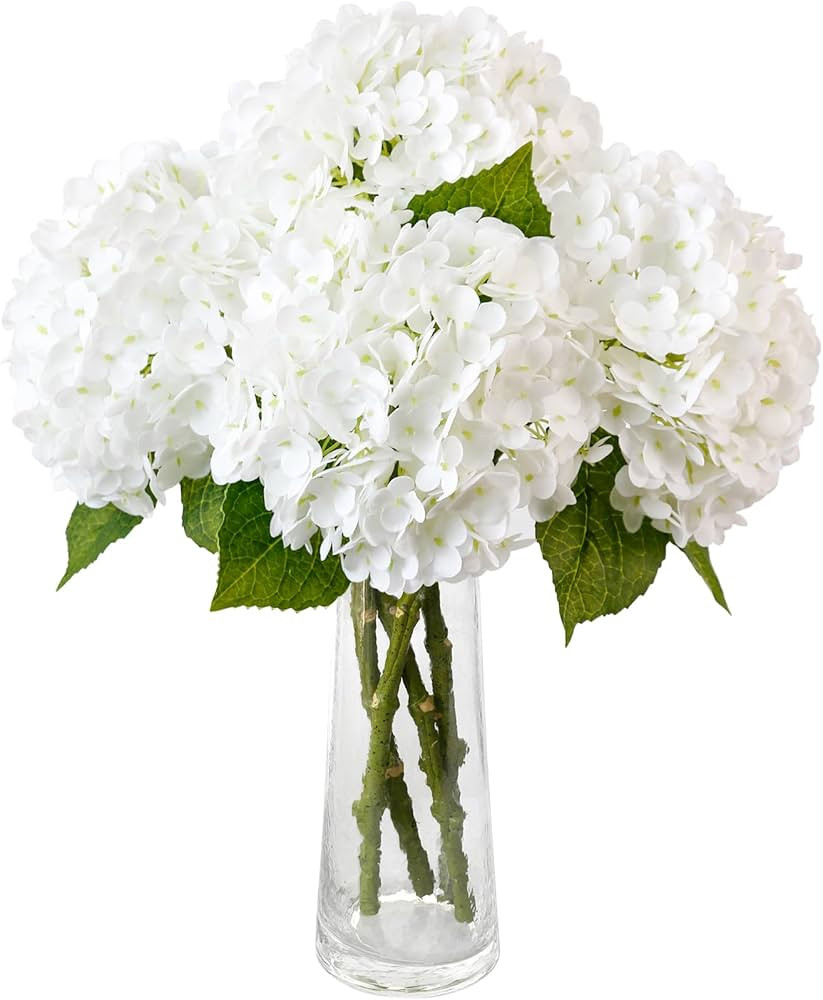 Leftover 3 Pcs White Hydrangea Artificial Flowers,21" Real Touch Faux Hydrangea Flowers and 3 PCS... | Amazon (US)