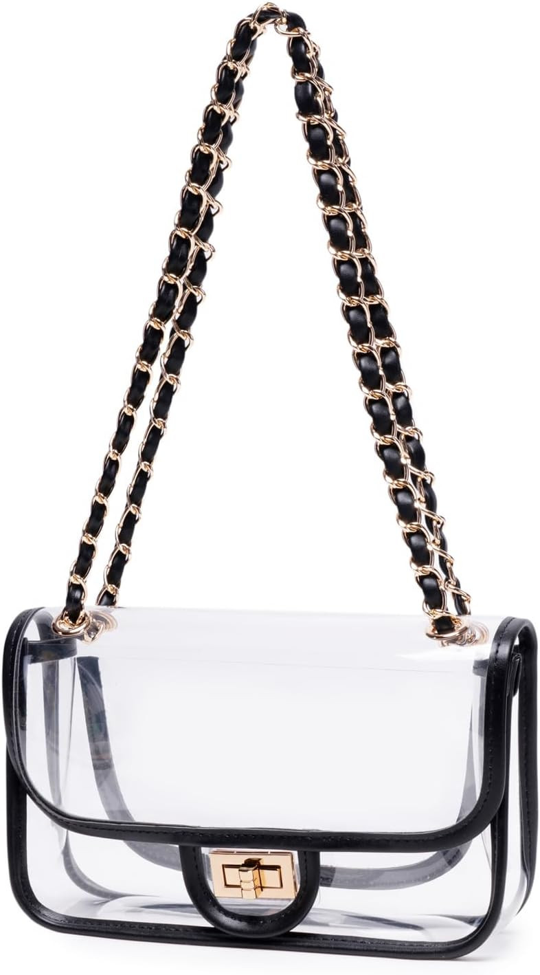 Womens PVC Clear Purse Handbag with Chain Stadium Approved Clear Bag See Through Bag for Working and Concert | Amazon (US)