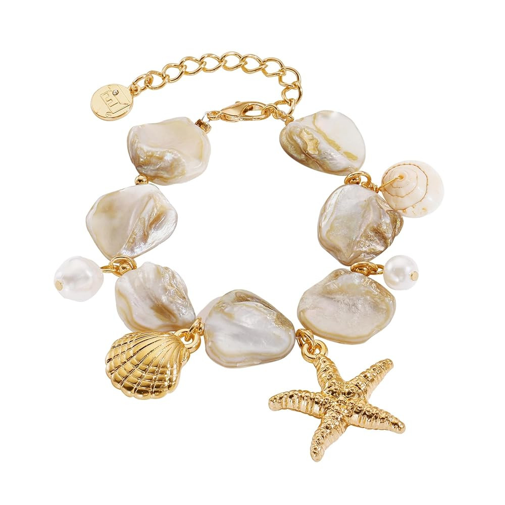 Firstmeet Natural Freshwater Shell Bracelet With Pearl Starfish Pendant Irregular Mother of Pearl... | Amazon (US)