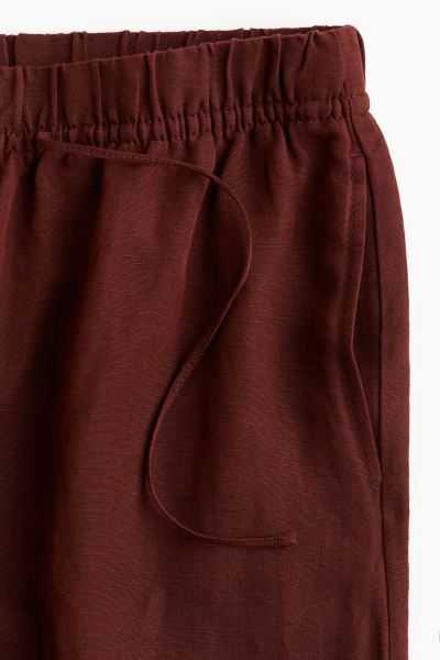 Linen-blend pull-on trousers - High waist - Long - Rust red - Ladies | H&M GB | H&M (UK, MY, IN, SG, PH, TW, HK)