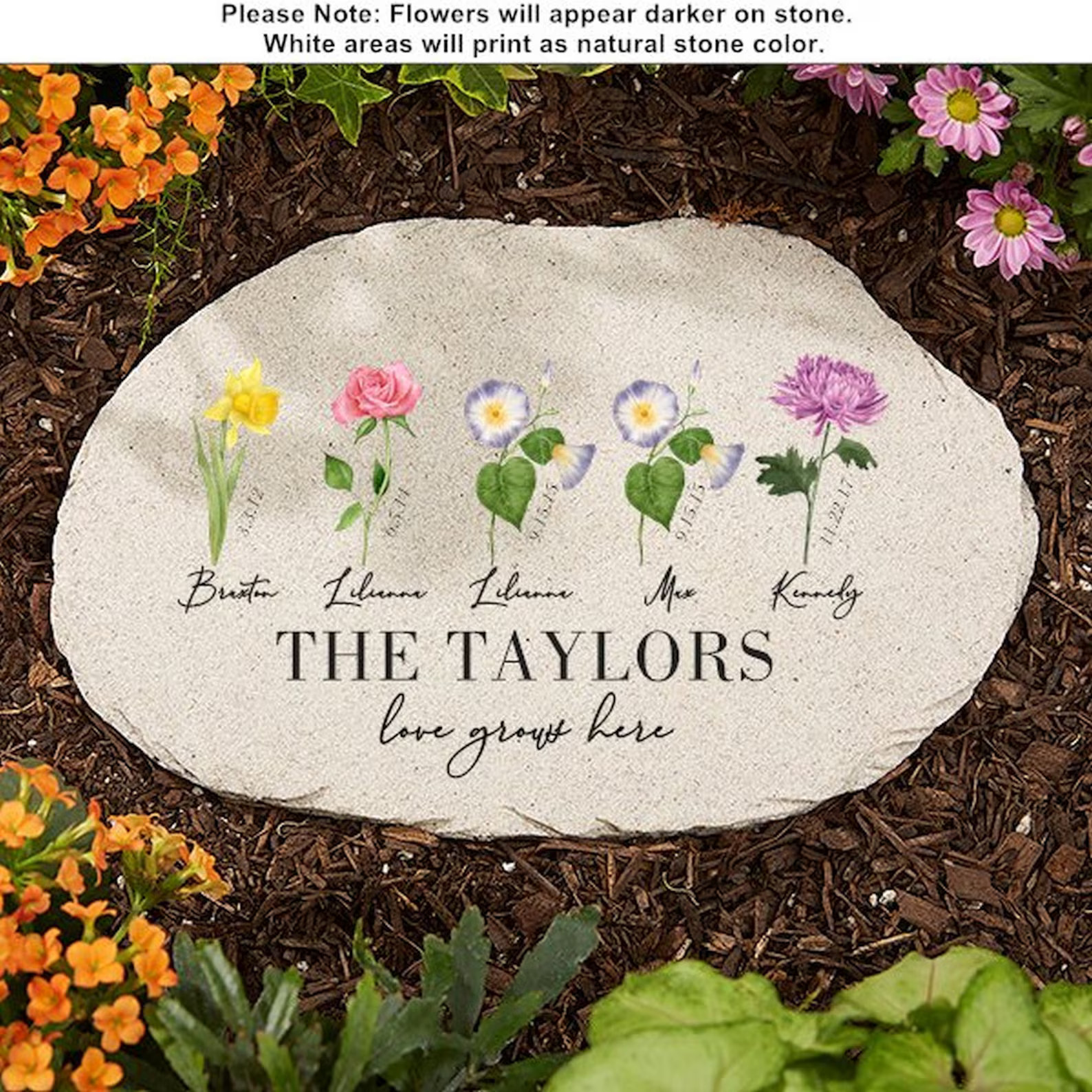 Birth Month Flower Personalized Round Garden Stone, Birth Flower Garden Stone, Outdoor Decor, Gar... | Etsy (US)