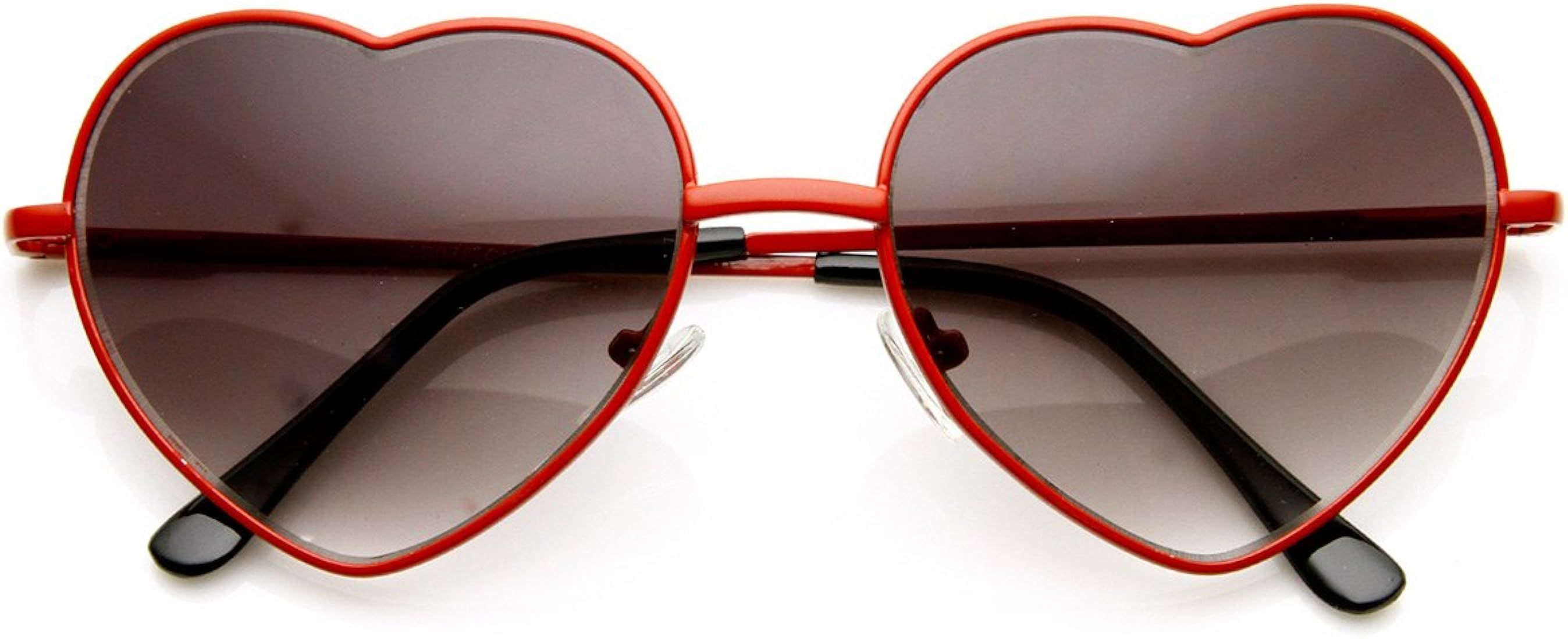zeroUV Small Thin Metal Heart Shaped Frame Cupid Sunglasses (Red Smoke) | Amazon (US)