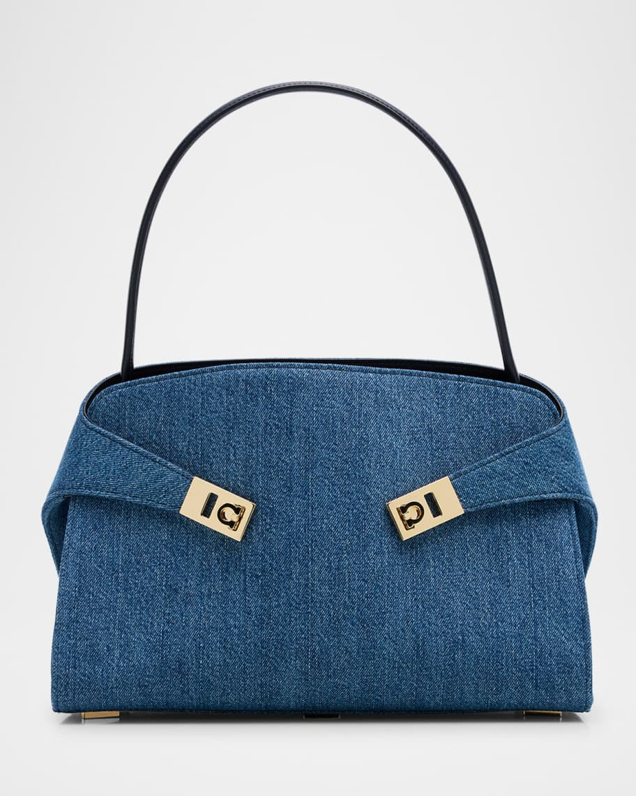 Ferragamo Hug Washed Denim Shoulder Bag | Neiman Marcus