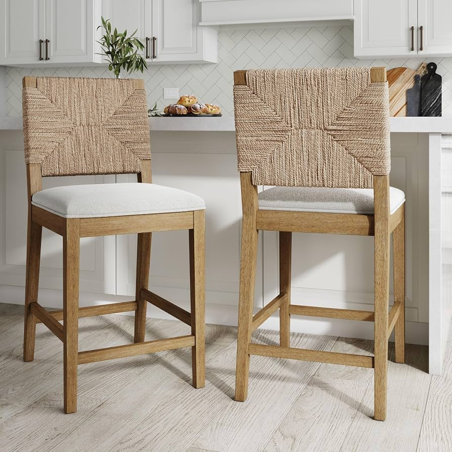 Nathan James Beacon Bohemian Boucle Bar Stool, Upholstered Counter Height Chair with Solid Wood F... | Amazon (US)