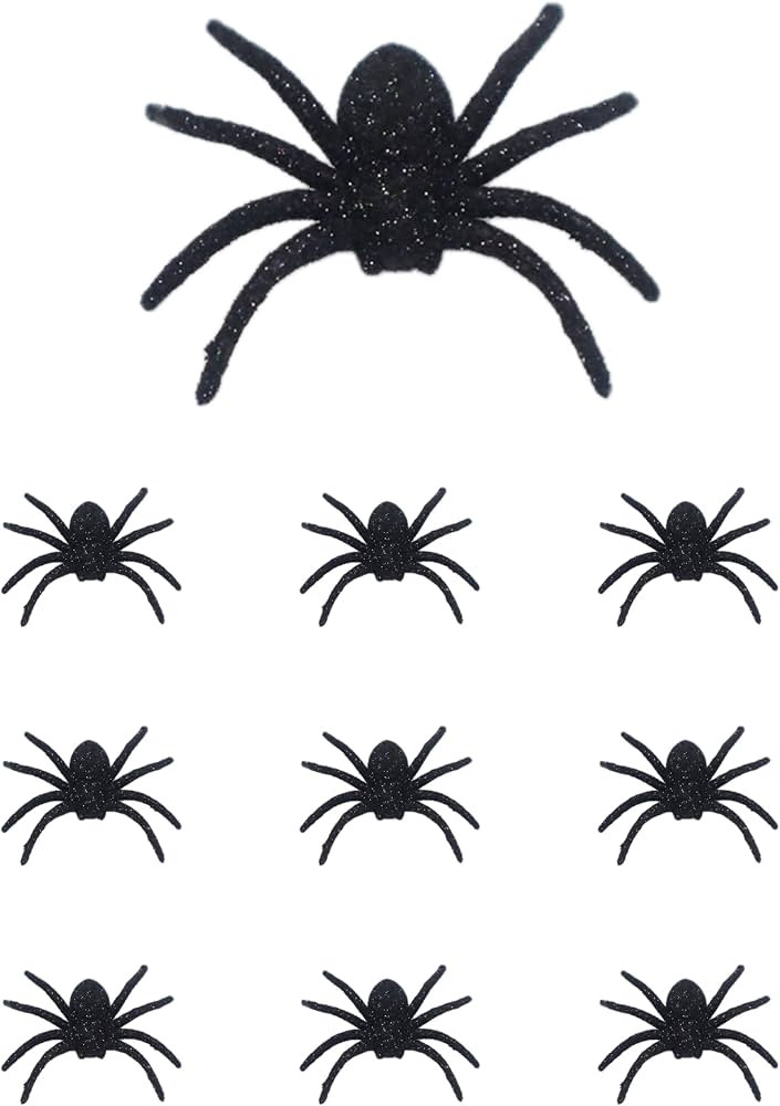 10Pcs Glitter Spider Halloween Decorations, Multi-Color Plastic Spiders Prank Decor Halloween Pra... | Amazon (US)