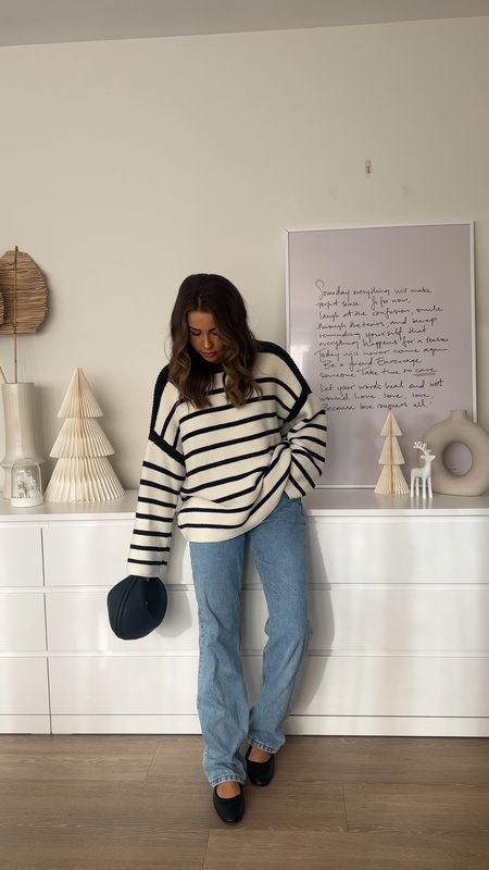 Styling a striped jumper for spring with straight leg blue jeans and ballet flats for a gorgeous transitional outfit 🌿

#LTKfindsunder50 #LTKstyletip