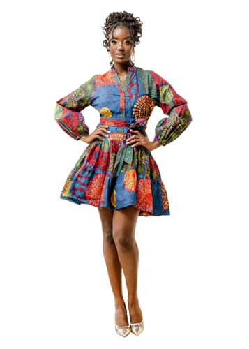 D'IYANU | Malia African Dress for Women – Elegant African Attire – Ankara Print Mini Dress in Regular & Plus Sizes | Amazon (US)