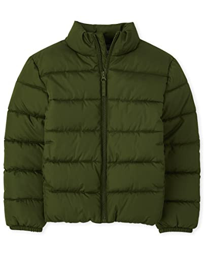 The Children's Place Boys' Medium Weight Puffer Jacket, Wind, Water-Resistant, Dark Ivy, Small (5/6) | Amazon (US)