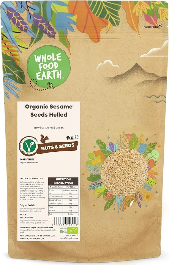 Wholefood Earth Organic Sesame Seeds Hulled 1kg Raw | GMO Free | Vegan | Certified Organic | Amazon (UK)