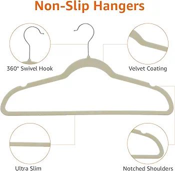 Amazon.com: Amazon Basics Slim, Velvet, Non-Slip Suit Clothes Hangers, Ivory/Beige- Pack of 100 :... | Amazon (US)