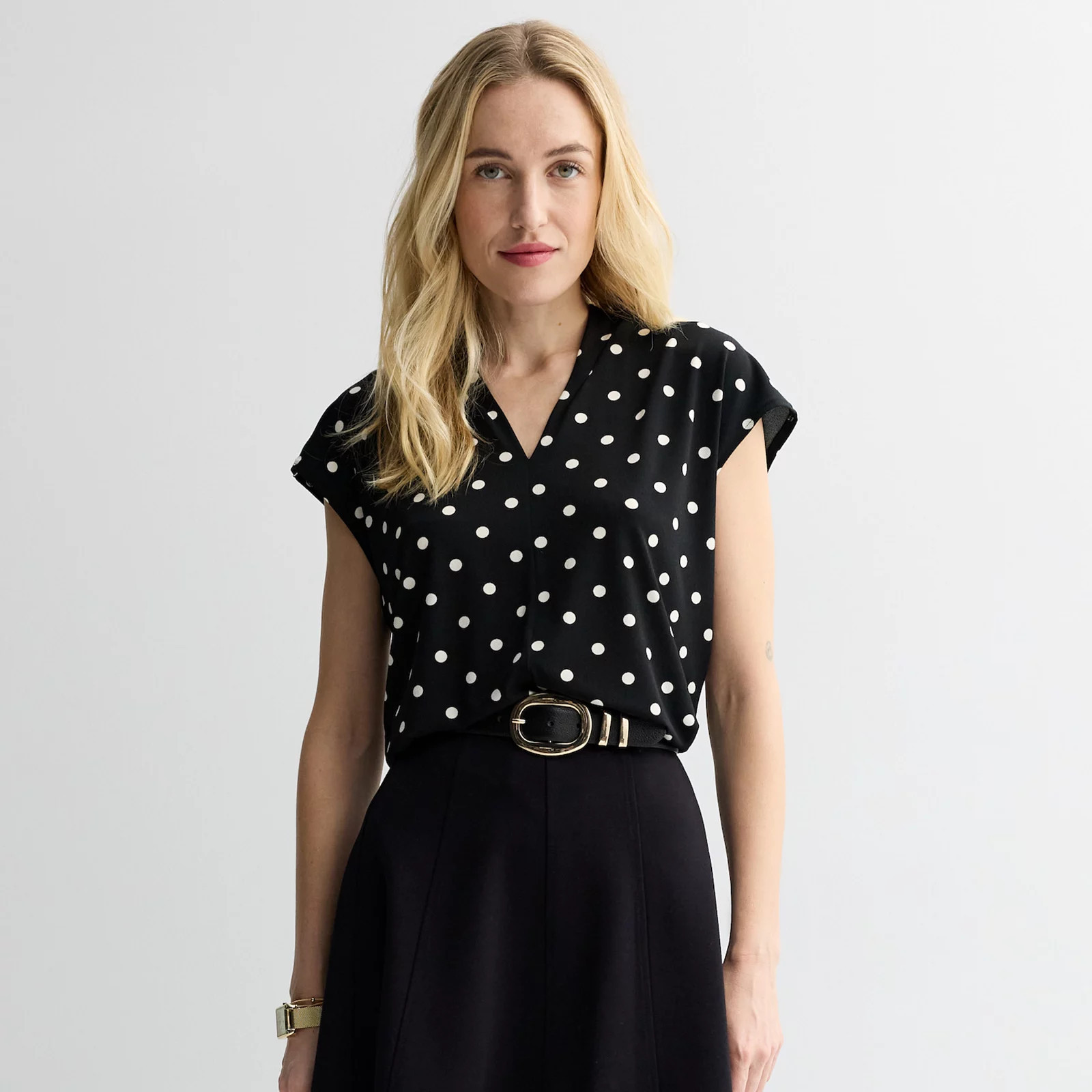 Women's Nine West Dolman V-Neck Knit Top, Size: Medium, Black Dana Dots | Kohl's