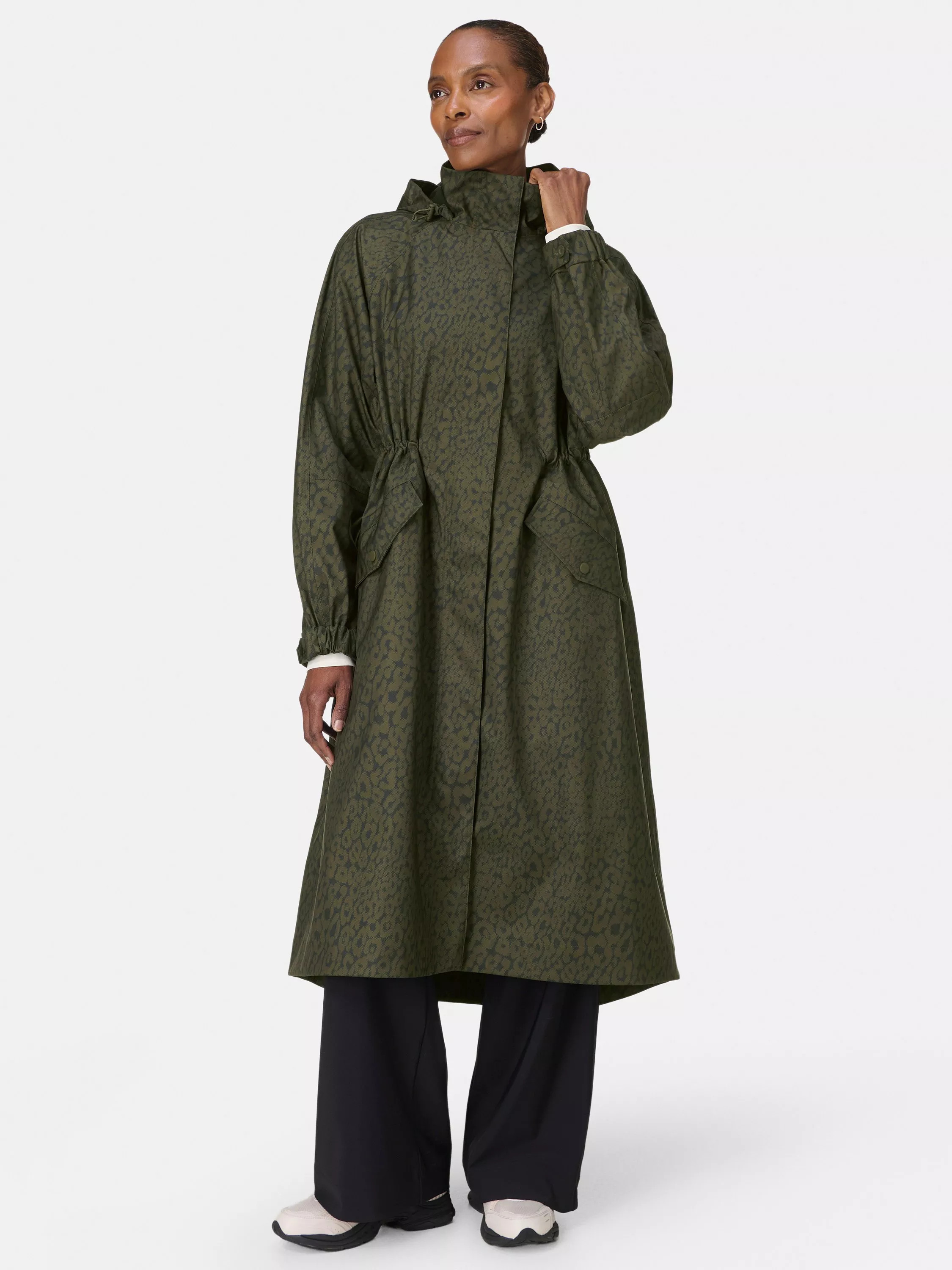 Sweaty Betty Motion Technical Longline Parka, Green Leopard | John Lewis (UK)