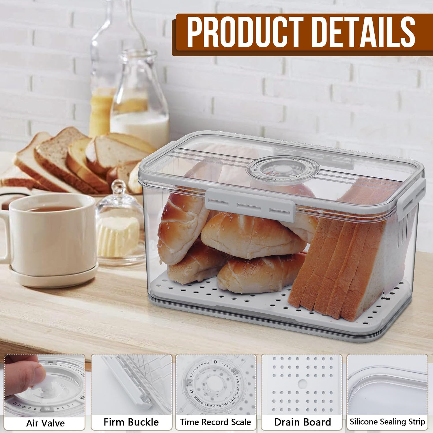 Bread Box Bread Boxes for Kitchen Counter Airtight, Time Recording Bread Storage Container with L... | Amazon (US)