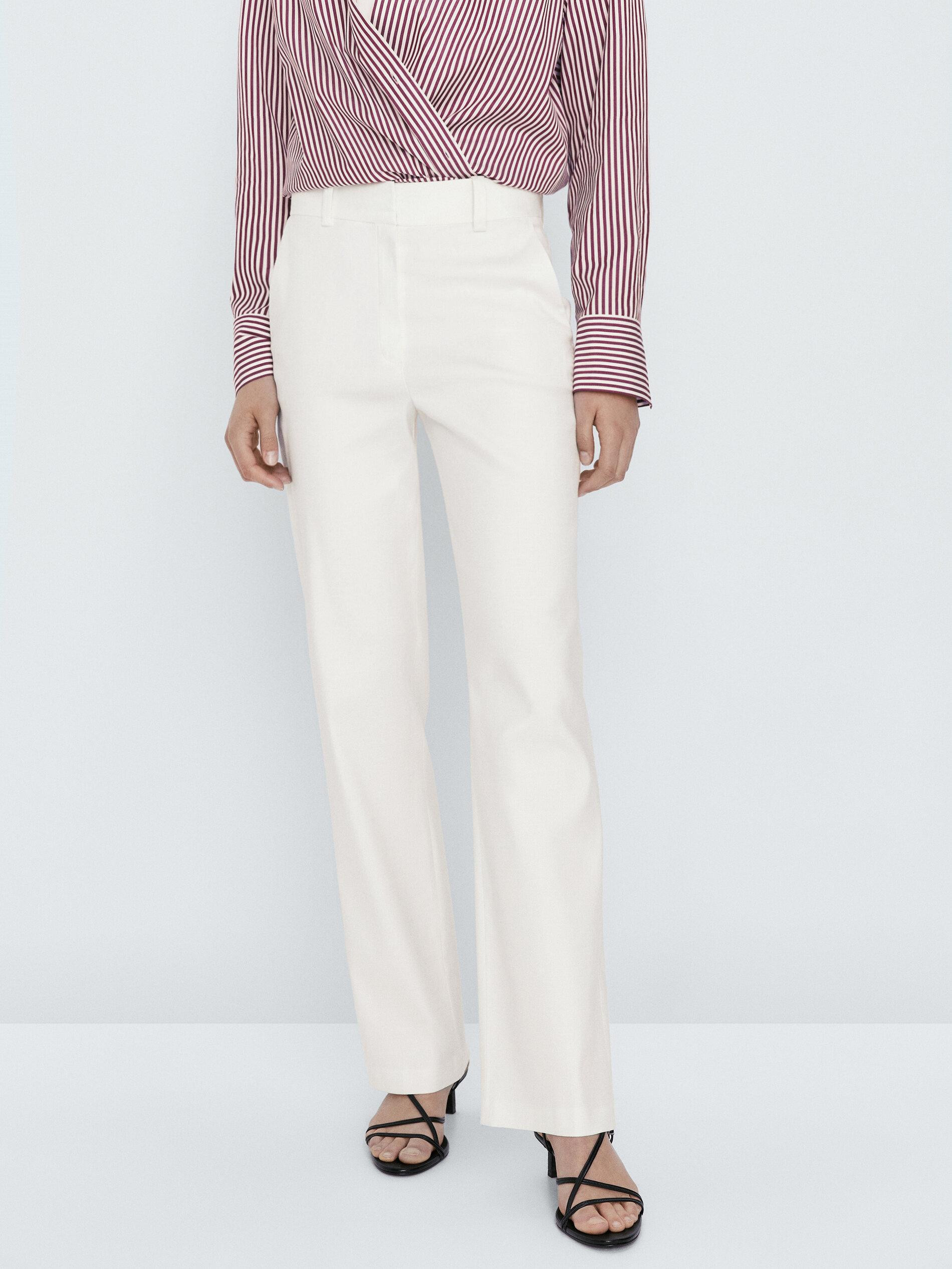 Linen blend straight trousers | Massimo Dutti US