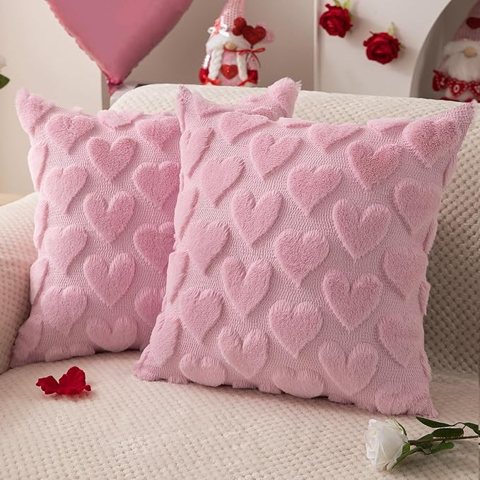 DFXSZ Valentines Pillow Covers 18x18 inch Set of 2 Valentines Day Decoration Pink Heart Soft Plus... | Amazon (US)