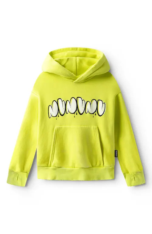 Nununu Kids' Distressed French Terry Graphic Hoodie in Hot Lime at Nordstrom, Size 10-11Y | Nordstrom