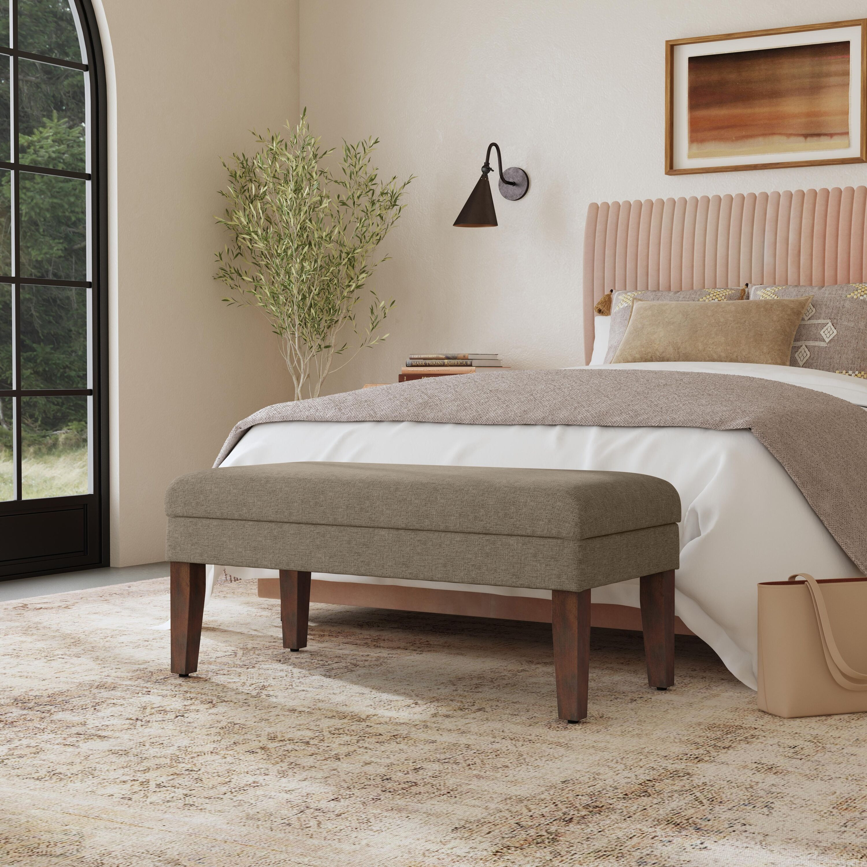 HomePop Decorative Casual Brown Textured Woven Storage Bench with Storage 40-in x 18.5-in x 18-in Walnut one_size | N6302-F1386 | Lowe's