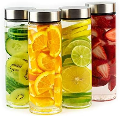 Amazon.com: Juice Bottles - 4 Pack Wide Mouth Glass Bottles with Lids - for Juicing, Smoothies, I... | Amazon (US)