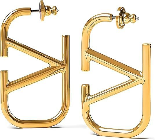 Luxurious 18K Gold V-Shaped Geometric Earrings: Gentle on Skin Jewelry for Ladies and Young Girls... | Amazon (US)