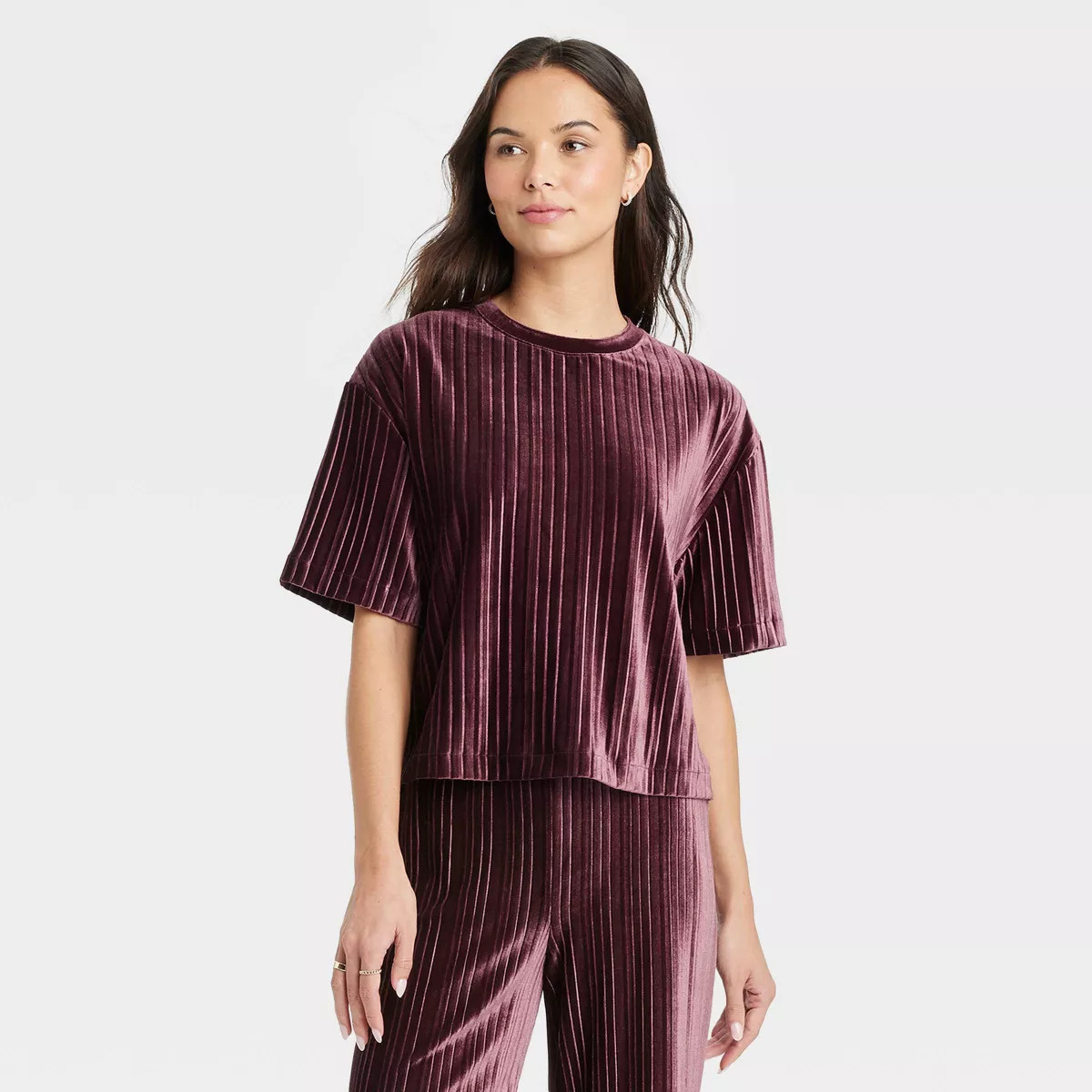 Women's Elbow Sleeve Velvet Plisse T-Shirt - A New Day™ | Target