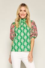 THML Embroidered Puff Sleeve Printed Top | Social Threads