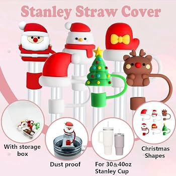 6 Pcs Stanley Straw Cover Cap, Christmas Stanley Straw Topper Stanley Cup Accessories Santa Claus... | Amazon (US)
