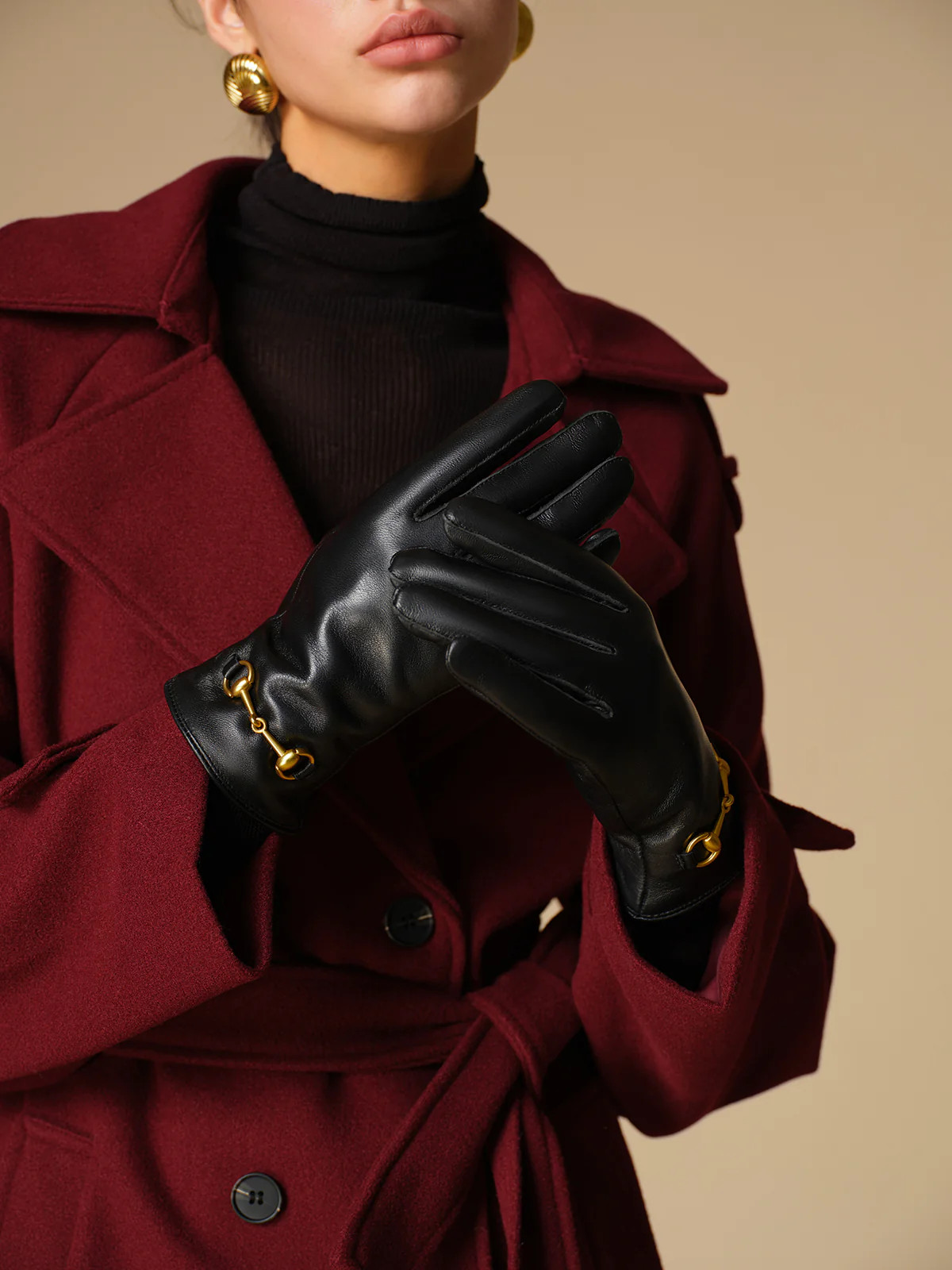 Metal Detail Sheepskin Fleecing Gloves | Commense