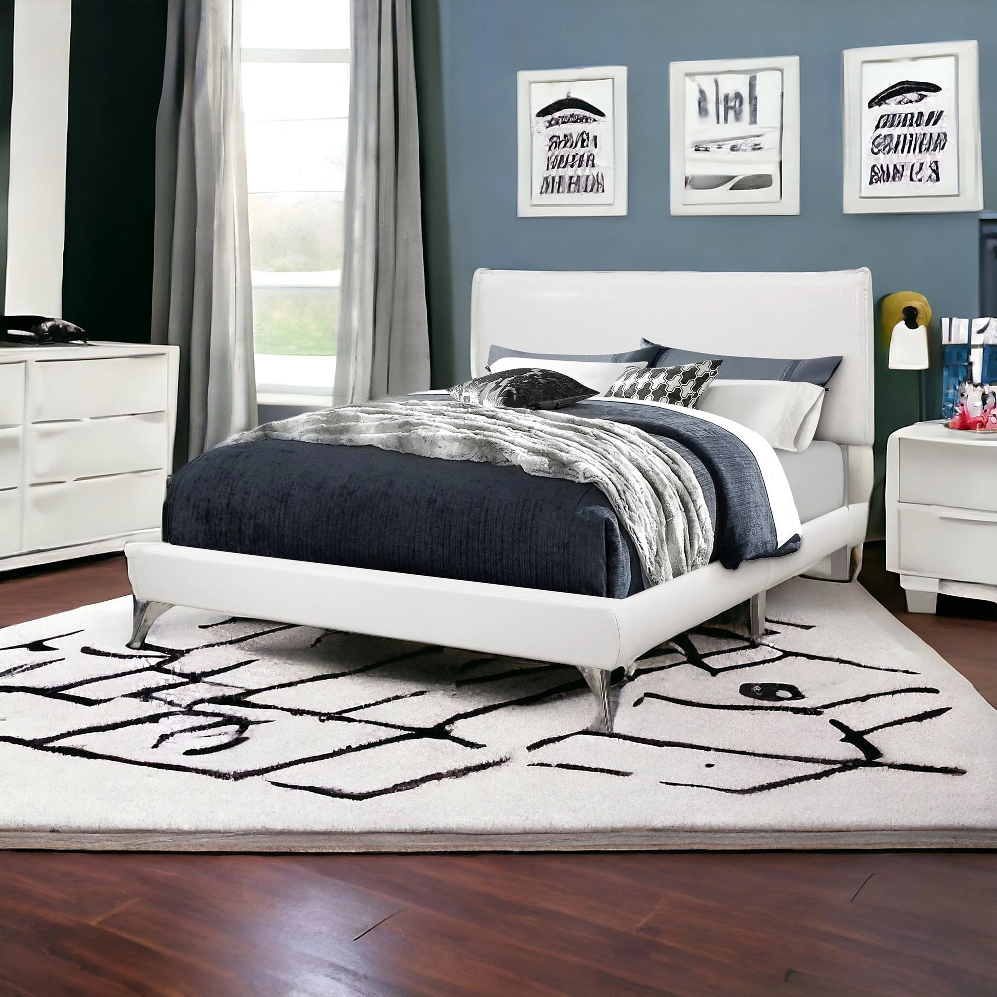 White Solid Wood Queen Upholstered Linen Bed Frame | Shop Simon