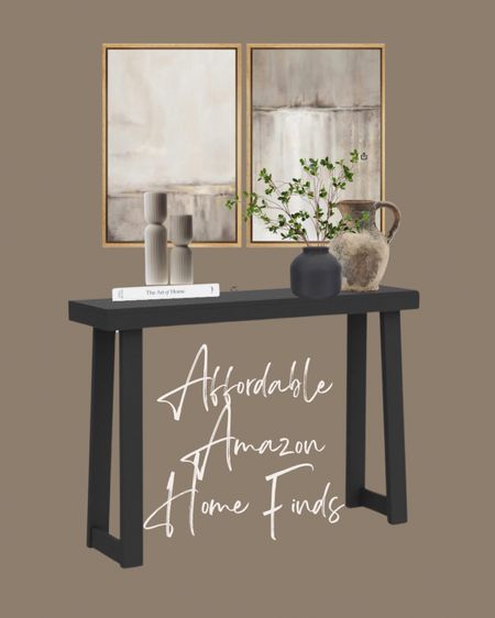 Neutral Amazon Home Finds, entryway decor, console table, small entryway decor, abstract wall art, distressed vase, black vase, green stems, faux stems, neutral candles, decor book, black console table, affordable home decor 

#LTKhome #LTKfindsunder50